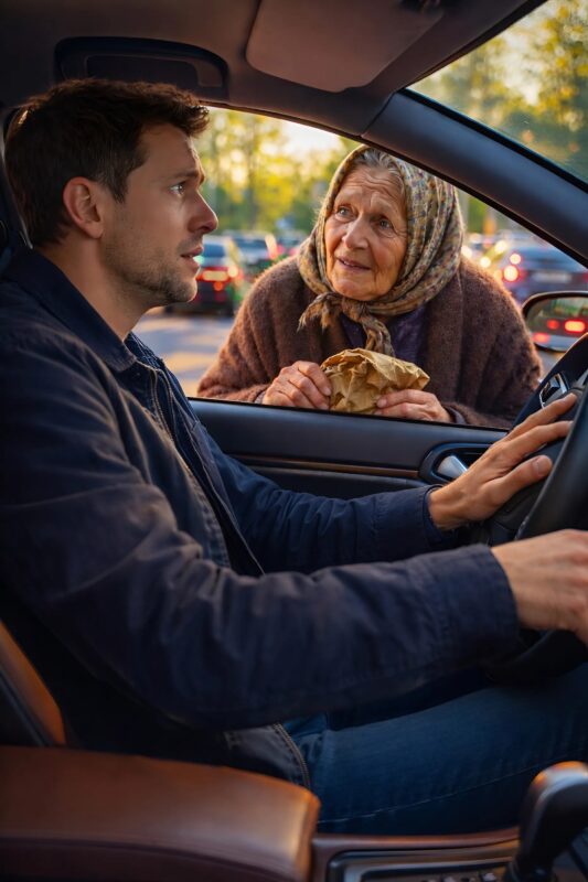 Stăteam la semaforul roșu când, dintr-o dată, am văzut-o pe mama mea mergând încet printre mașini cu mâna întinsă