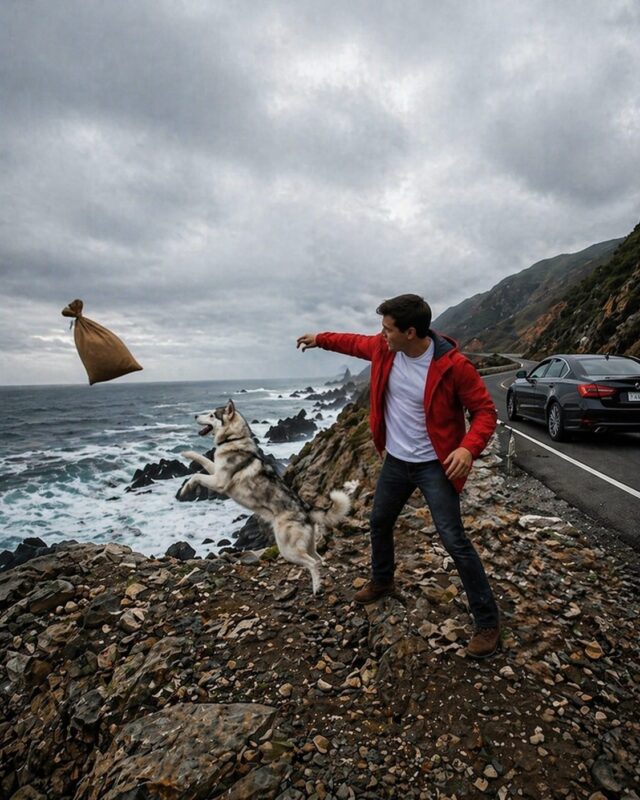 Câinele meu s-a năpustit asupra unui bărbat care încerca să arunce un sac de gunoi în mare — am crezut că înăuntru sunt doar deșeuri, dar când l-a scos din apă și am văzut conținutul, am sunat imediat la 911, îngrozit