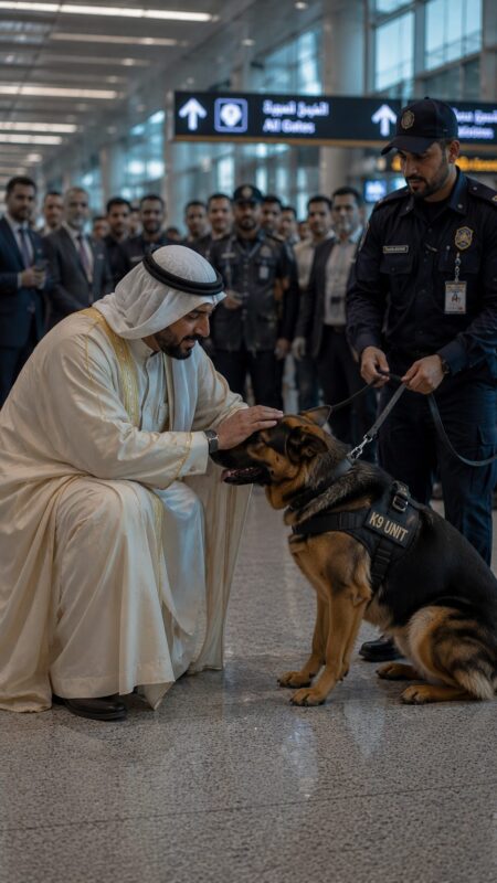 „Luați-o imediat de lângă mine!”, a strigat șeicul când ciobănescul german al serviciului de securitate al aeroportului s-a agățat pe neașteptate de hainele lui și nu l-a mai lăsat să treacă