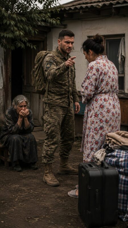 Militarul s-a întors acasă în secret cu câteva zile mai devreme și a descoperit că, în tot acest timp, mama lui trăise într-un șopron vechi, în timp ce soția lui o umilea și o maltrata. Adevărul a fost atât de dureros, încât i s-a întunecat privirea